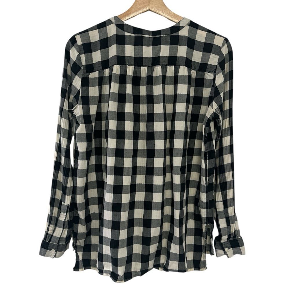 Ann Taylor LOFT Black & White Gingham Popover Tunic Medium Blouse coastal prep - Picture 2 of 2
